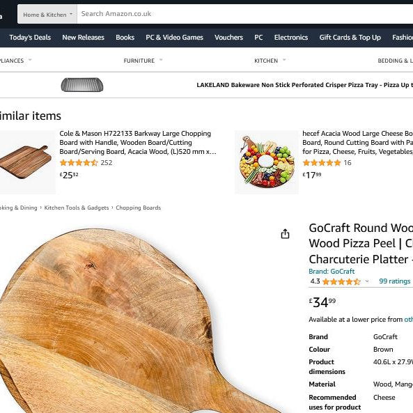 Tabla servire, placa lemn pizza, 40x28x2.5cm