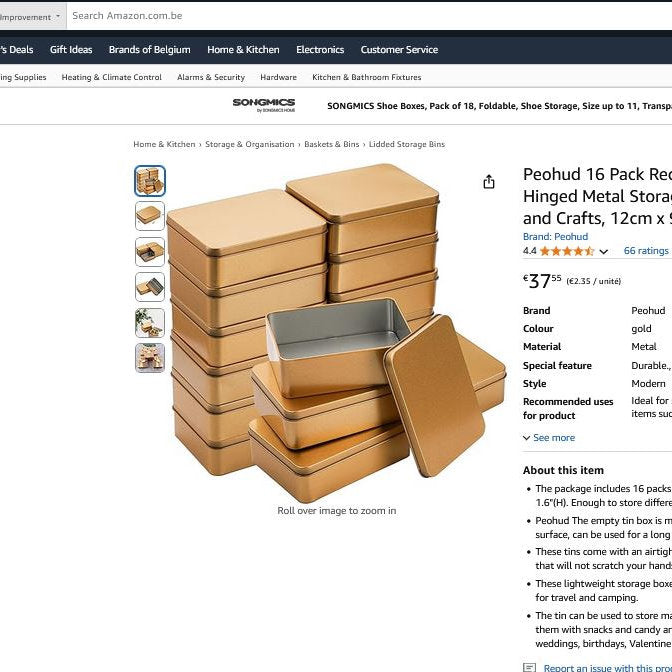 Cutii metalice cu capac, sortare, depozitare,cadou, craft,16 bucati, auriu