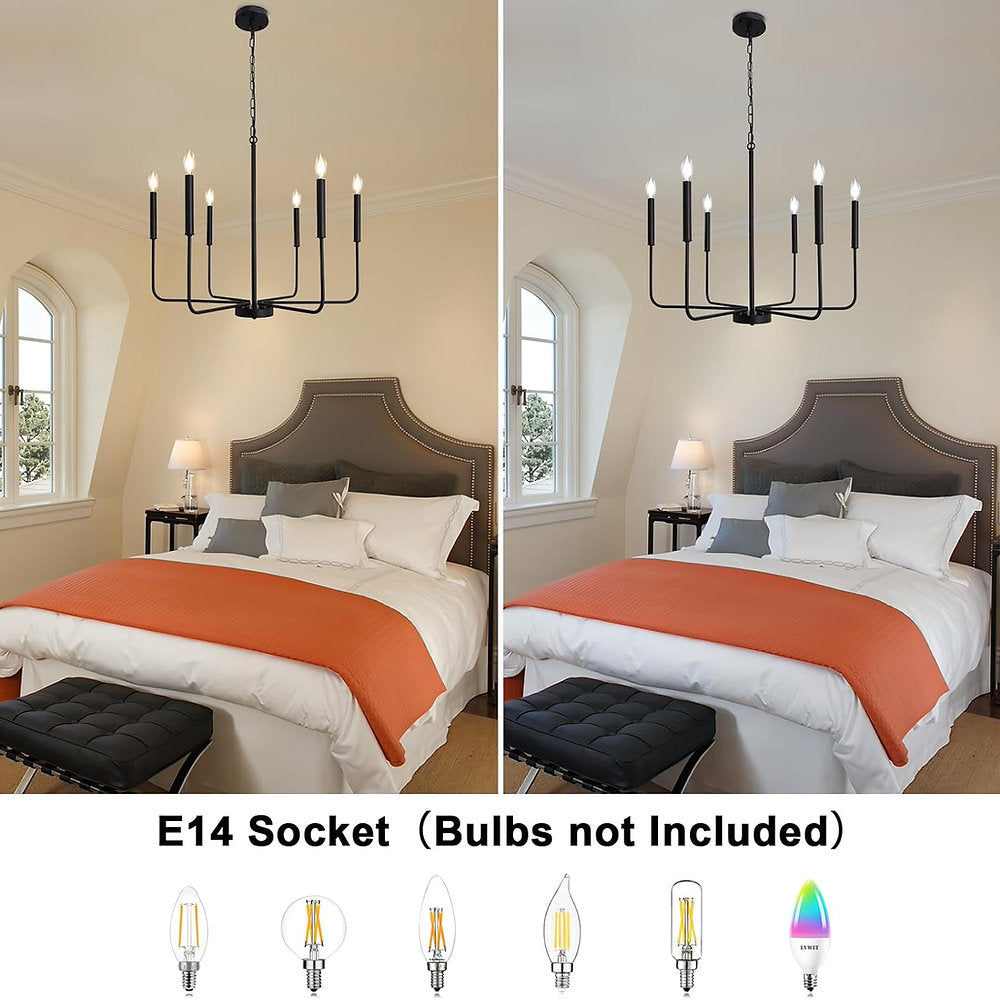 Candelabru modern, Wtuoing, lustra 6 brate, E14, negru