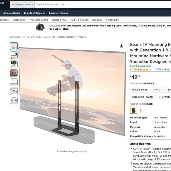 Kit de atașament pentru montare TV Beam TV Black hardware-ul de montare Sonos