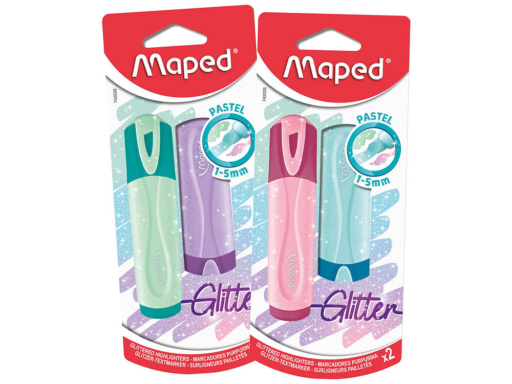 Pachet de doua markere pastel, cu sclipici, Maped, 1-5mm