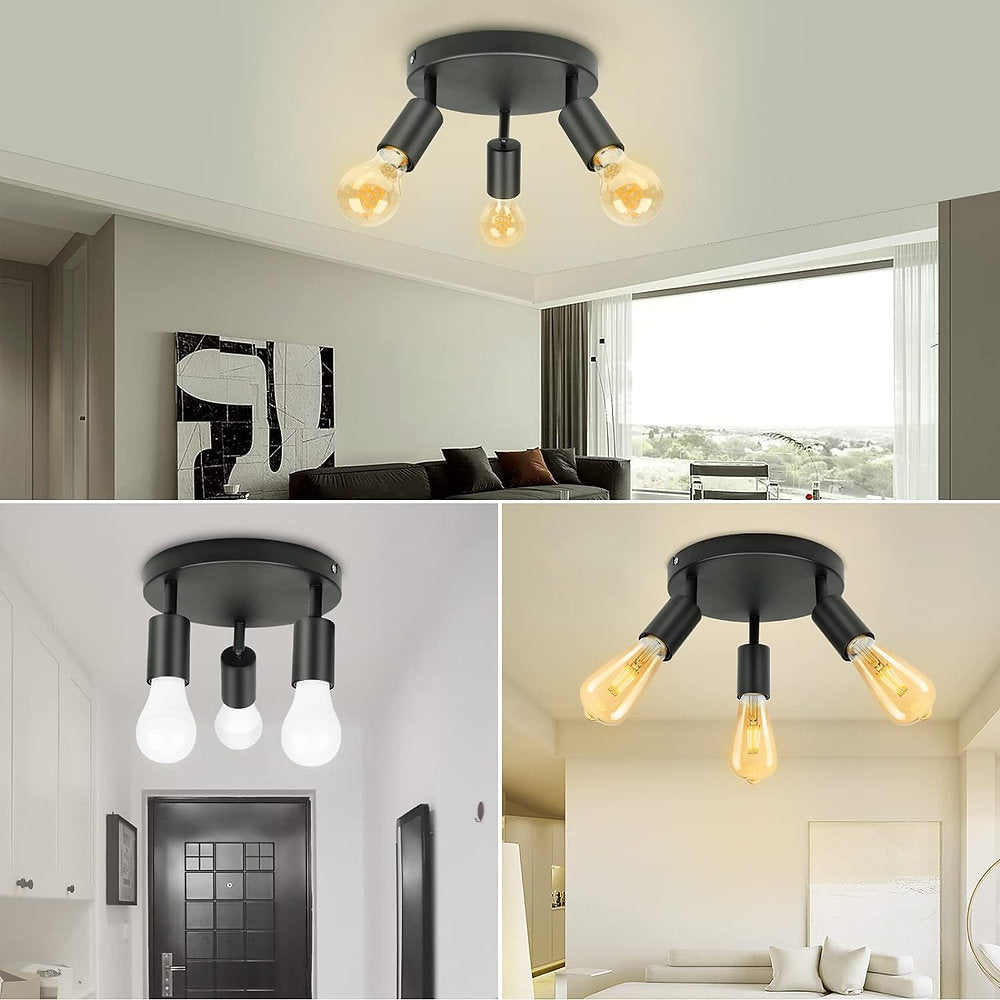 Plafoniera 3 cai, E27, reglabila 360 de grade, negru retro