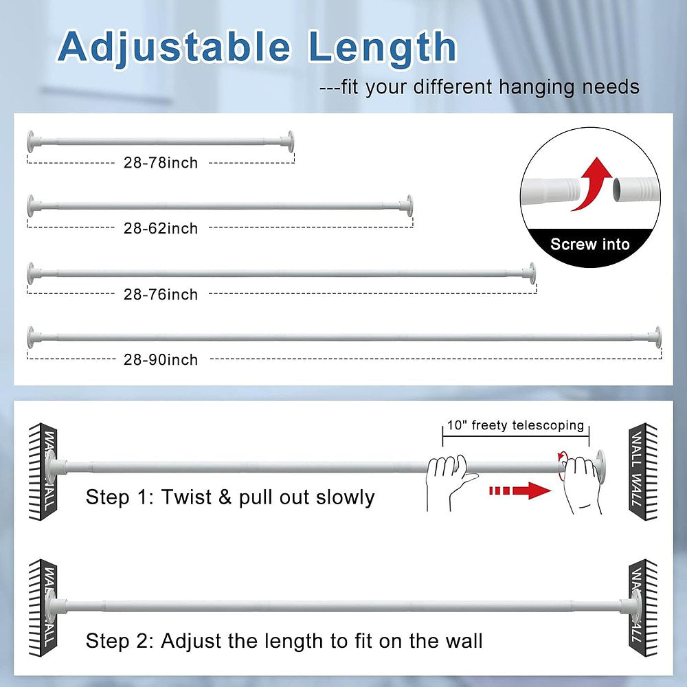 Galerie, bara perdea extensibil, 70-190cm, 2.5cm, otel, alb