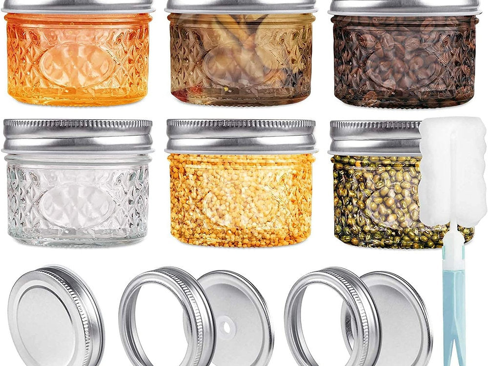 Set de 6 borcane de conservare, 120ml cu capac si model