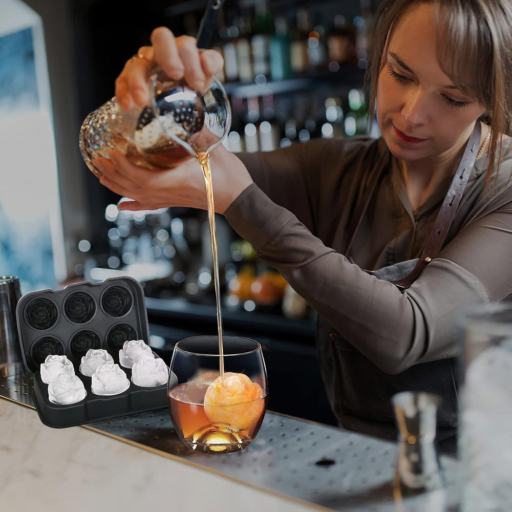 Tava silocon pentru cuburi de gheata, Qabrtyg, inghetata, 6 forme 3d, flori