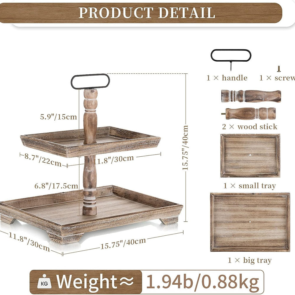 Tava prezentare, doua nivele, lemn, 40x40cm