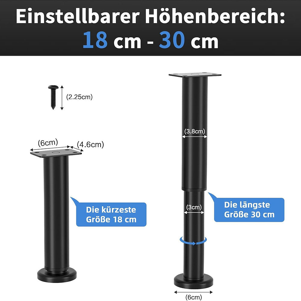 Set de 4 picioare mobila, Vetin, reglabile 18-30cm, otel carbon