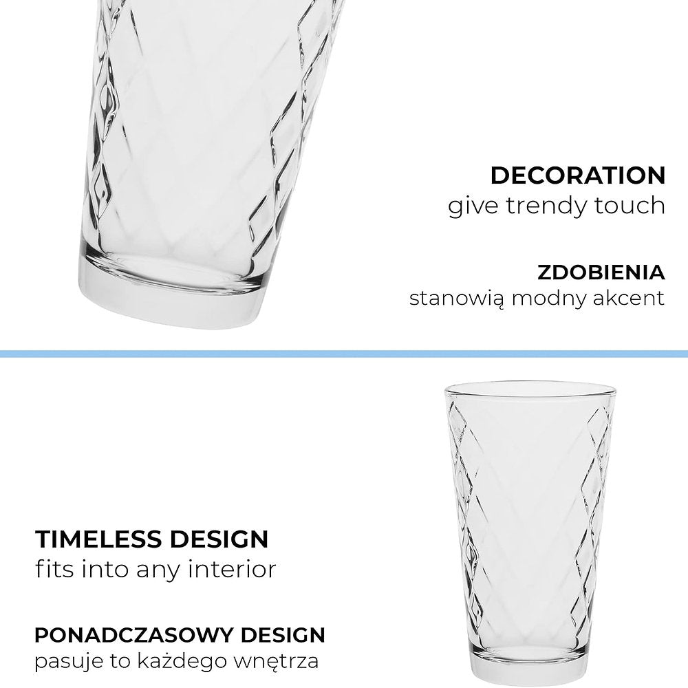 Pahare de sticla decorate, 370ml, Trend For Home, set de 6