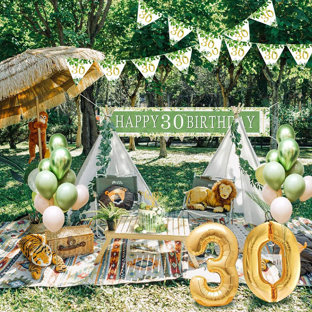 Decoratii cu baloane pentru aniversarea de 30 de ani verde salvie