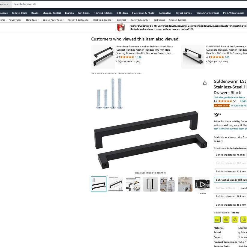 Maner mobila, sertar Bohrlochabstand, negru, 204mm