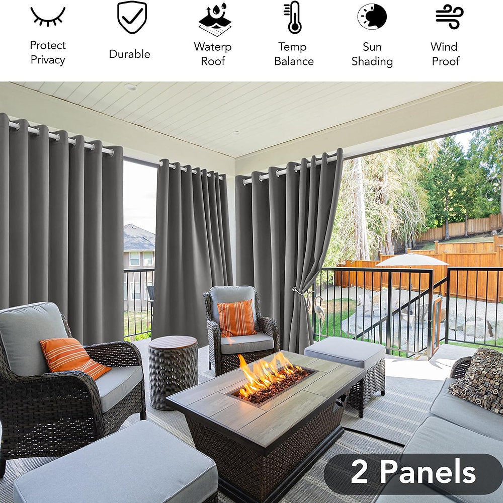 Draperii de exterior Deconovo rezistente la intemperii, 214 x 132 cm,gri