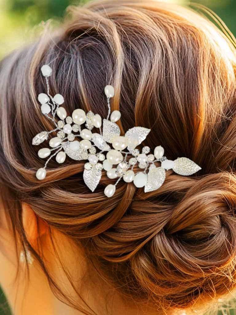 Accesoriu par mirese, Unicra, cu perle si cristale nunta si alte ocazii, 10cm