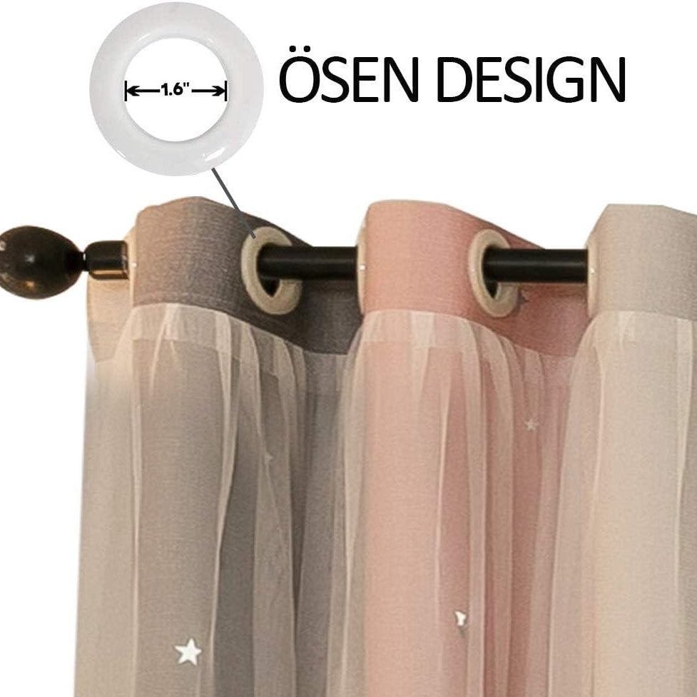 Draperie roz cu stelute , 2in1, blackout, 210x132cm