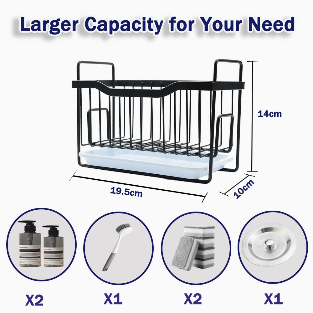 Organizator, suport baie/bucatarie negru cu tavita 19.5/10/14cm