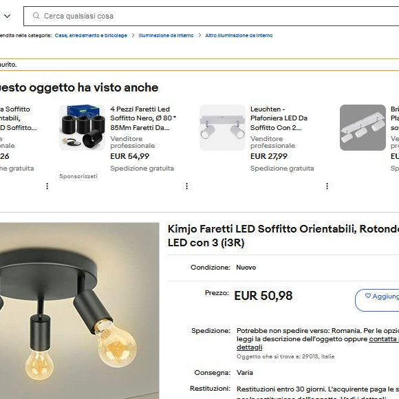 Plafoniera 3 cai, E27, reglabila 360 de grade, negru retro