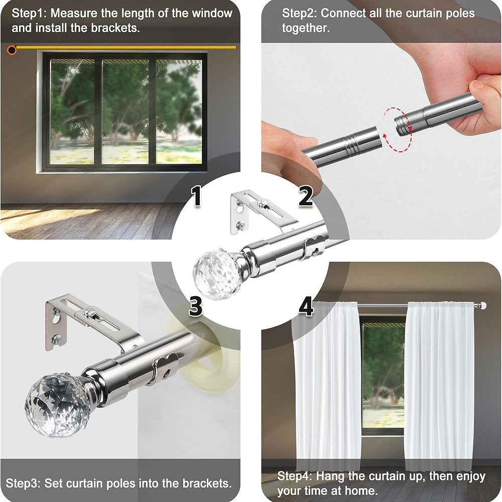 Galerie, bara perdea, 76-210cm, 2.5cm, otel, argintiu