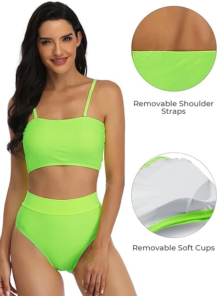 Set de bikini fără bretele cu talie înălță cu bandă din două piese, S