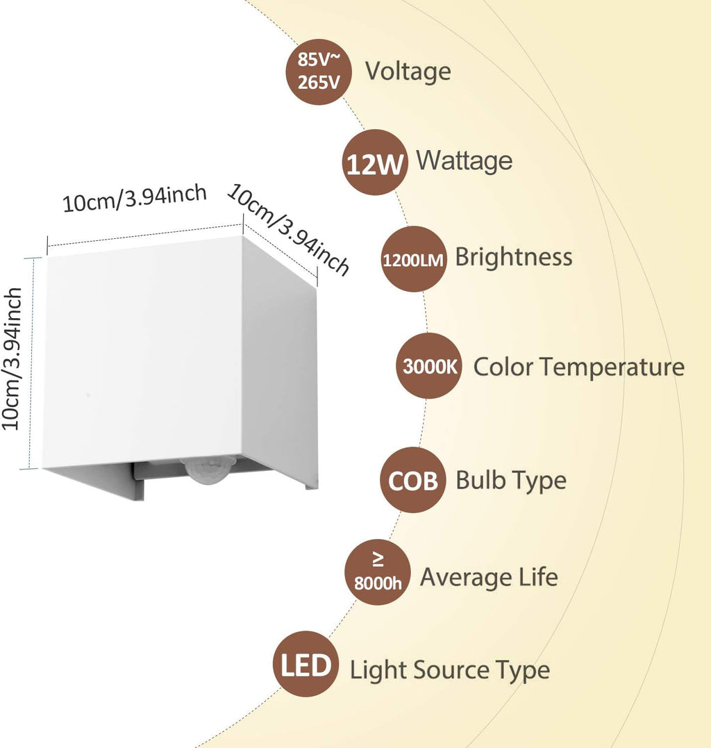 Aplica led interior exterior cu senzor, reglabil, 12W, IP67