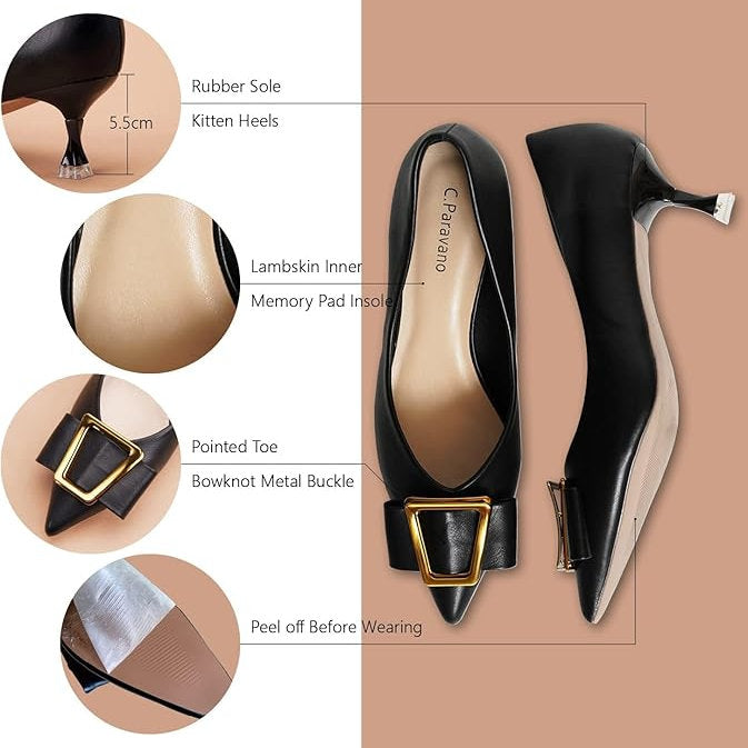 Pantofi cu toc, C.Paravano, piele premium, 41, negru