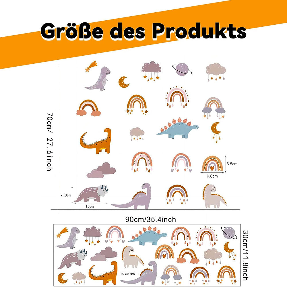 Autocolant de perete cu dinozauri pentru copii, curcubeu și maro, vinil PVC, luc