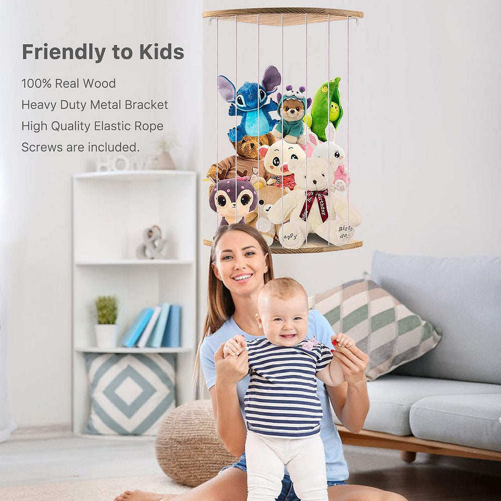 Organizator jucarii de plush, Rodelna, inaltime reglabila, baza de lemn masiv