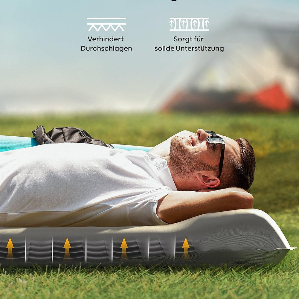 Saltea gonflabila cu perna, Qpau, cu pompa incorporata, 136x195cm