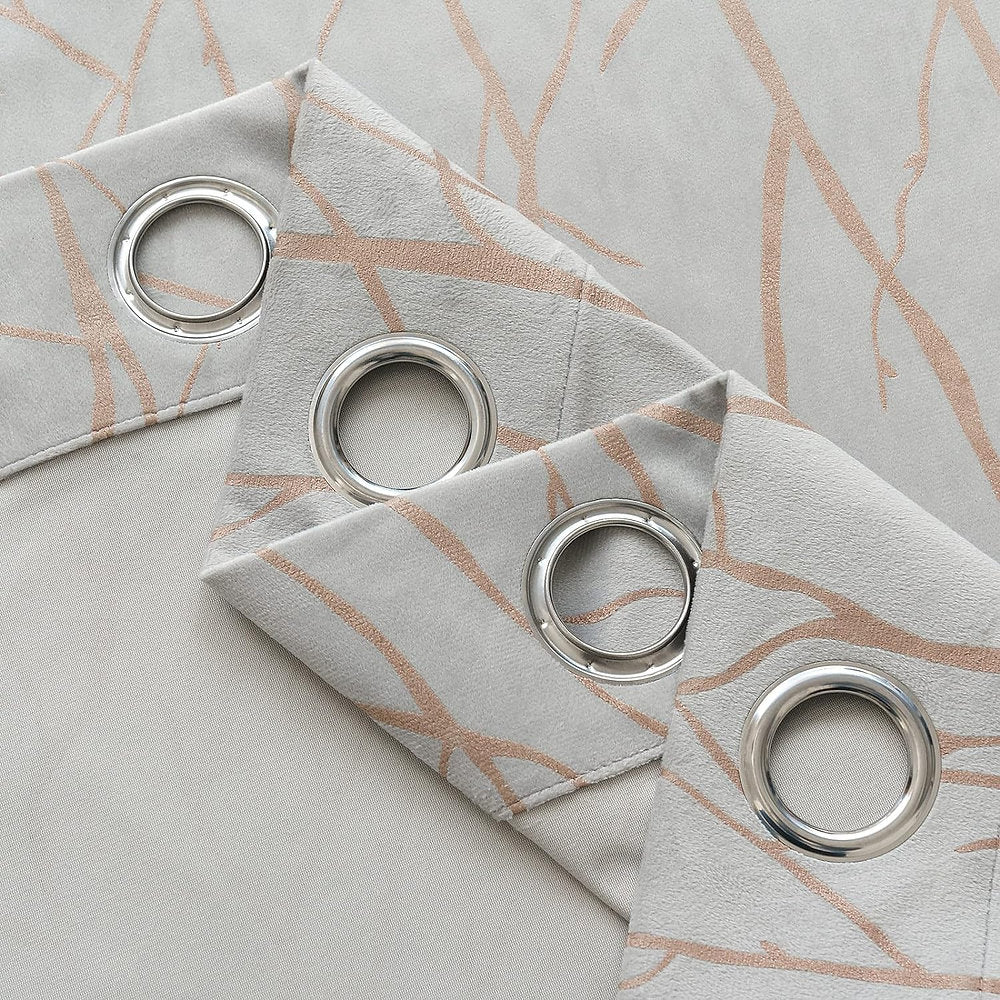 Draperii decorative catifea, opace, EMEMA, 140x145cm set de 2, gri-alb