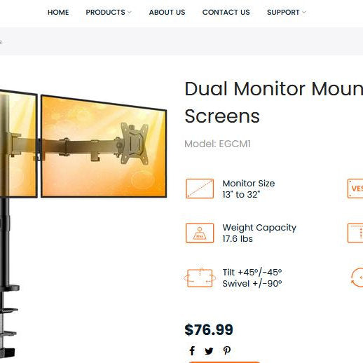Suport doua monitoare, ErGear, 13-32", reglabil, inclinare