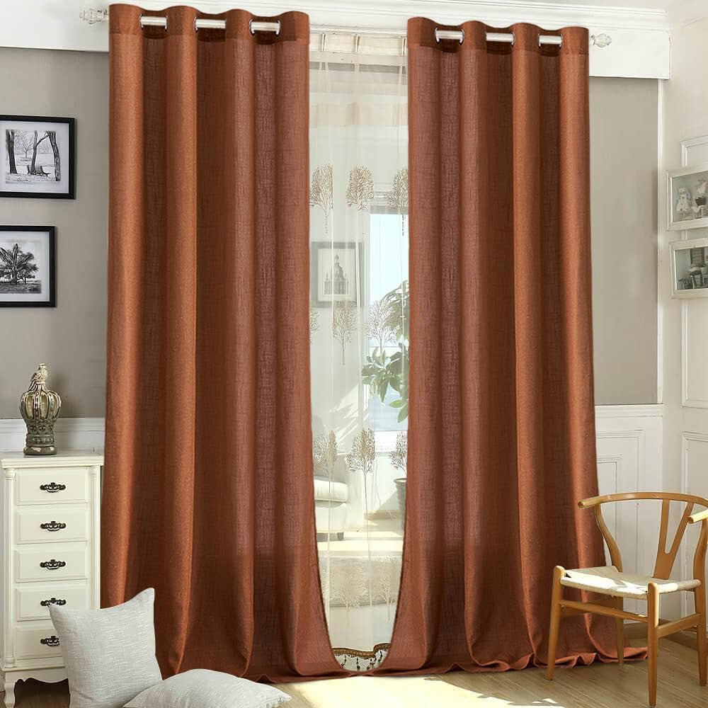 Perdele decorative, MIULEE, cu ochiuri translucidă, 140 x 225 cm, maro