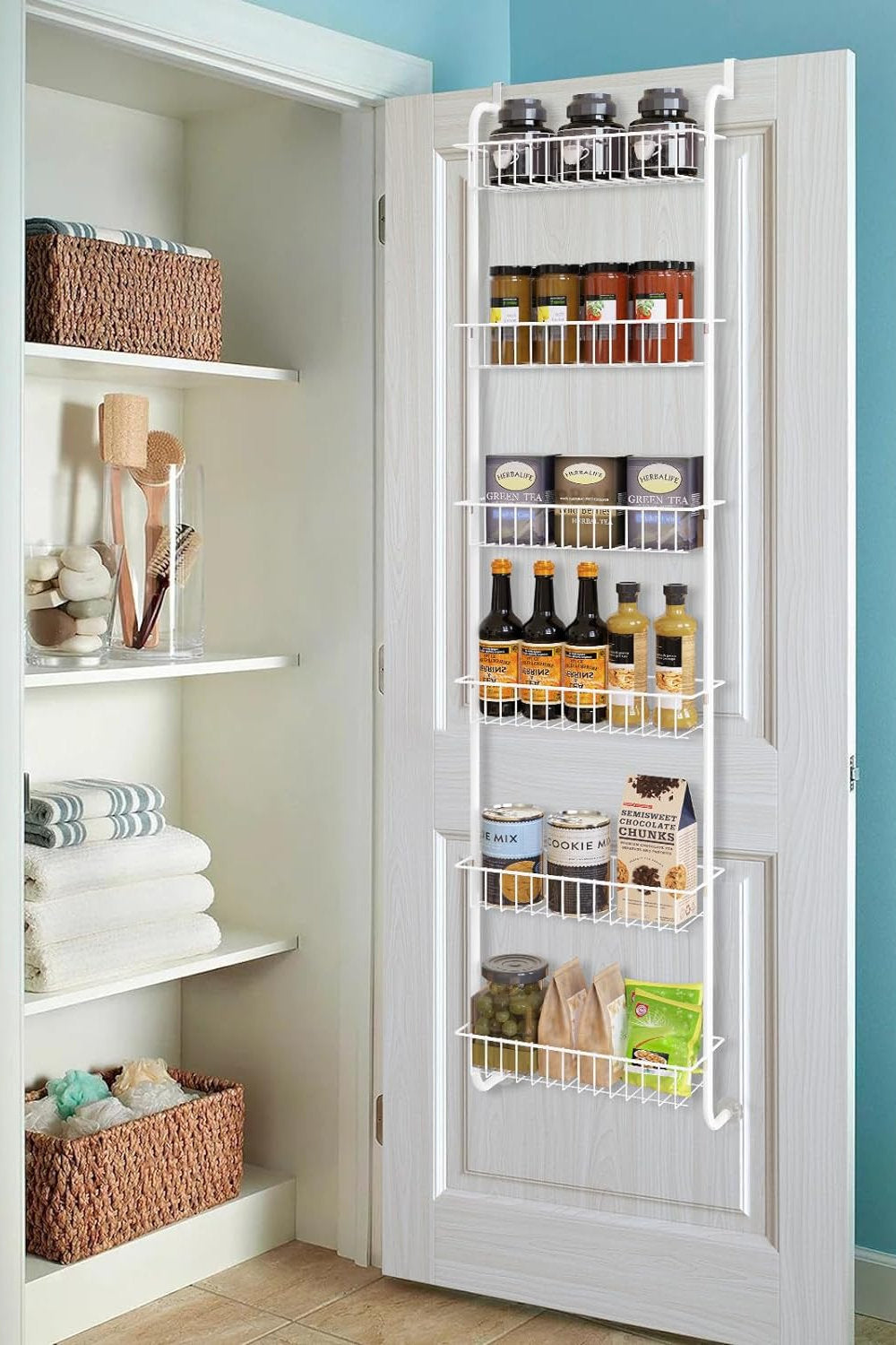 Organizator universal, suport agtator cu 6 cosuri, metalic, Alb