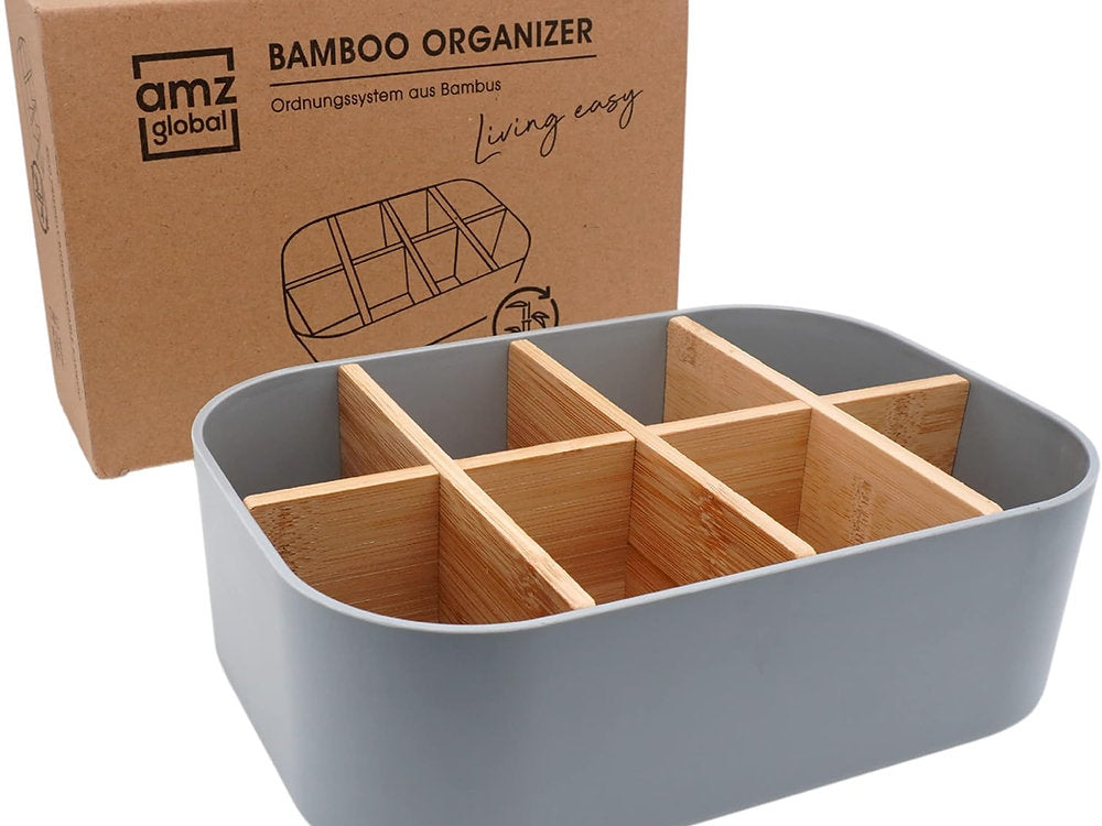 Organizator universal, lemn bambus, premium 8 compartimente, 24x16x8cm