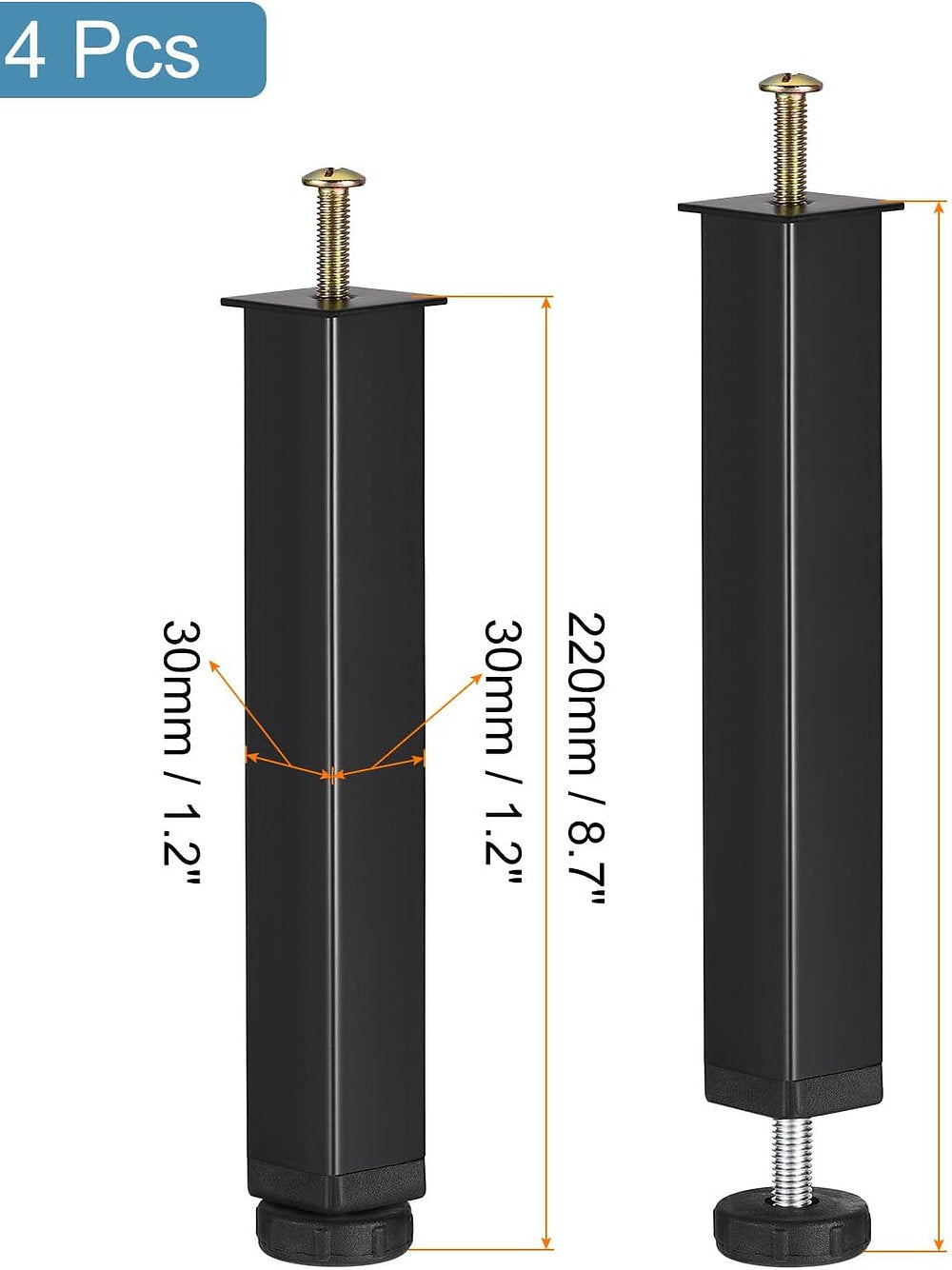 Set de 4 picioare mobila,Quarkzman, reglabile 22-24cm, otel carbon