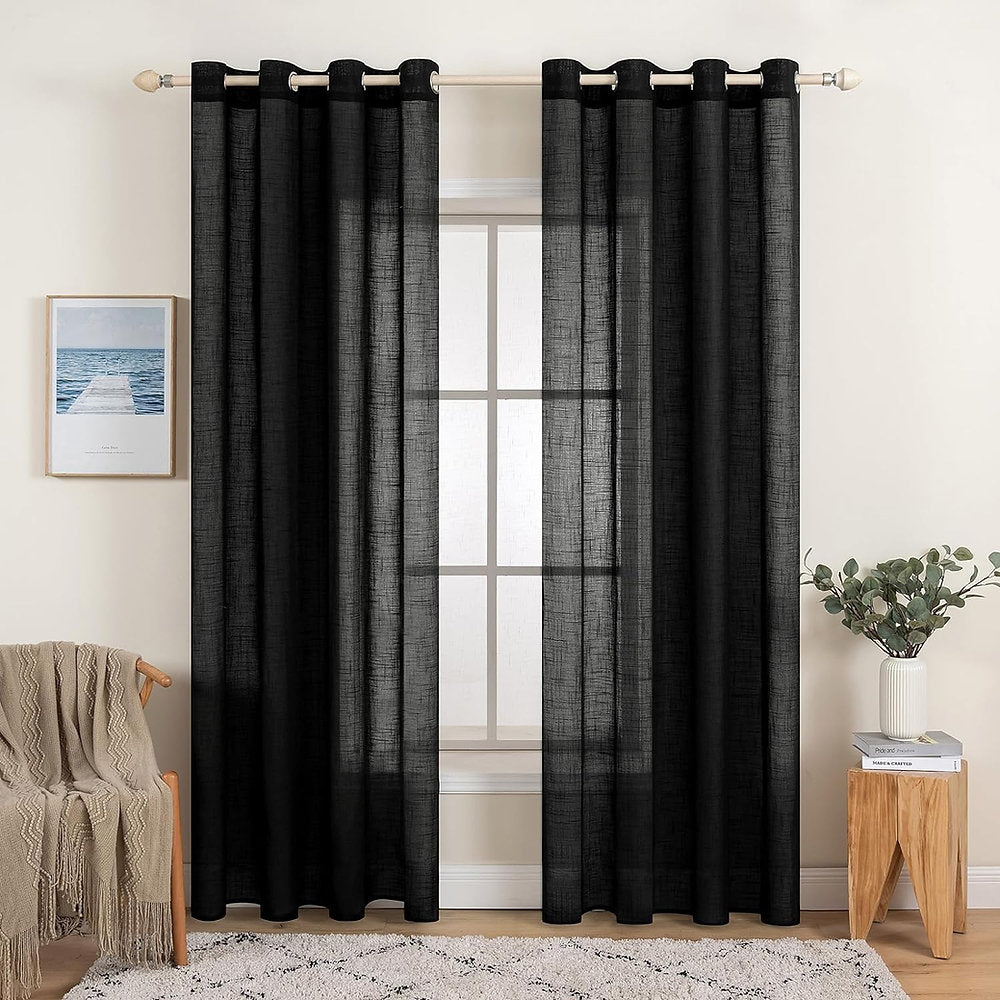 Perdele decorative, Miulee, 140x175cm, negru, set de 2
