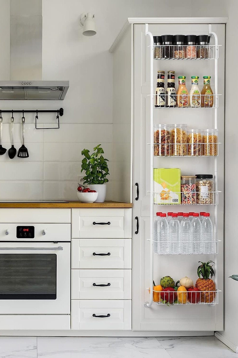 Organizator universal, suport agtator cu 6 cosuri, metalic, Alb