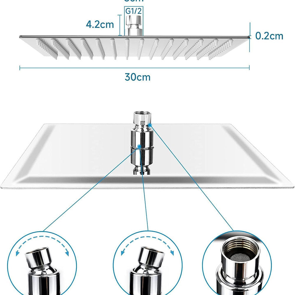 Cap de dus tip ploaie, HAUSPROFI 30cm, inox, patrat
