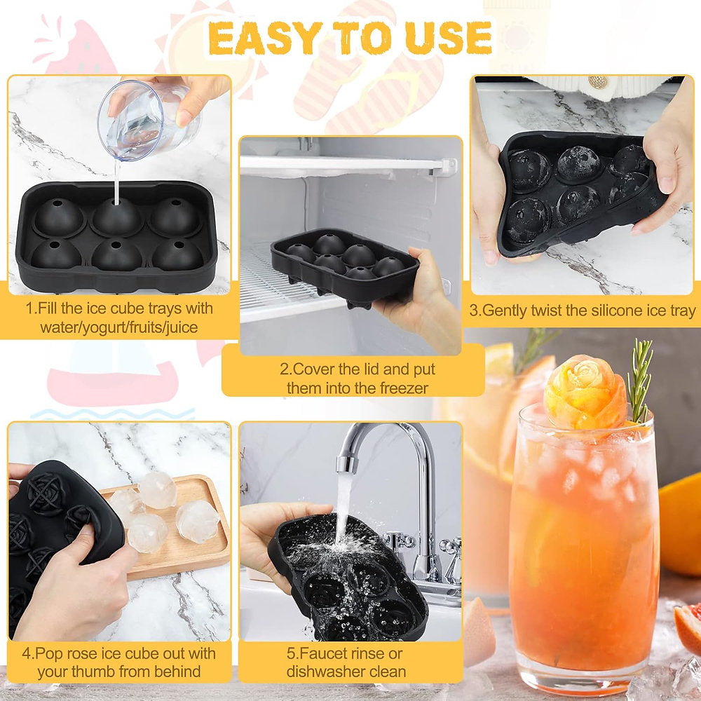 Tava silocon pentru cuburi de gheata, Qabrtyg, inghetata, 6 forme 3d, flori