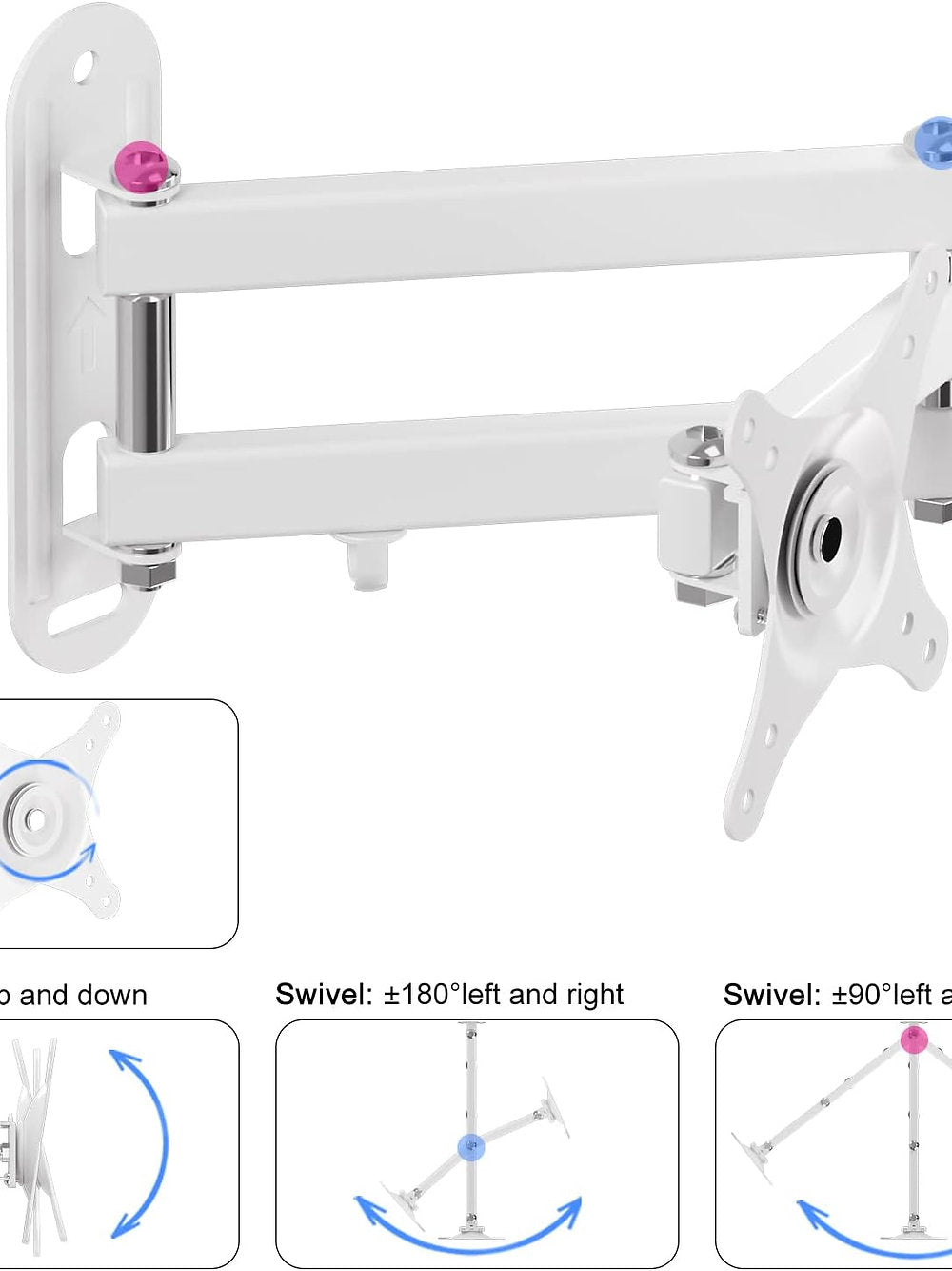 Suport monitor de perete pivotant 15-32 inch max 13 kg, Alb