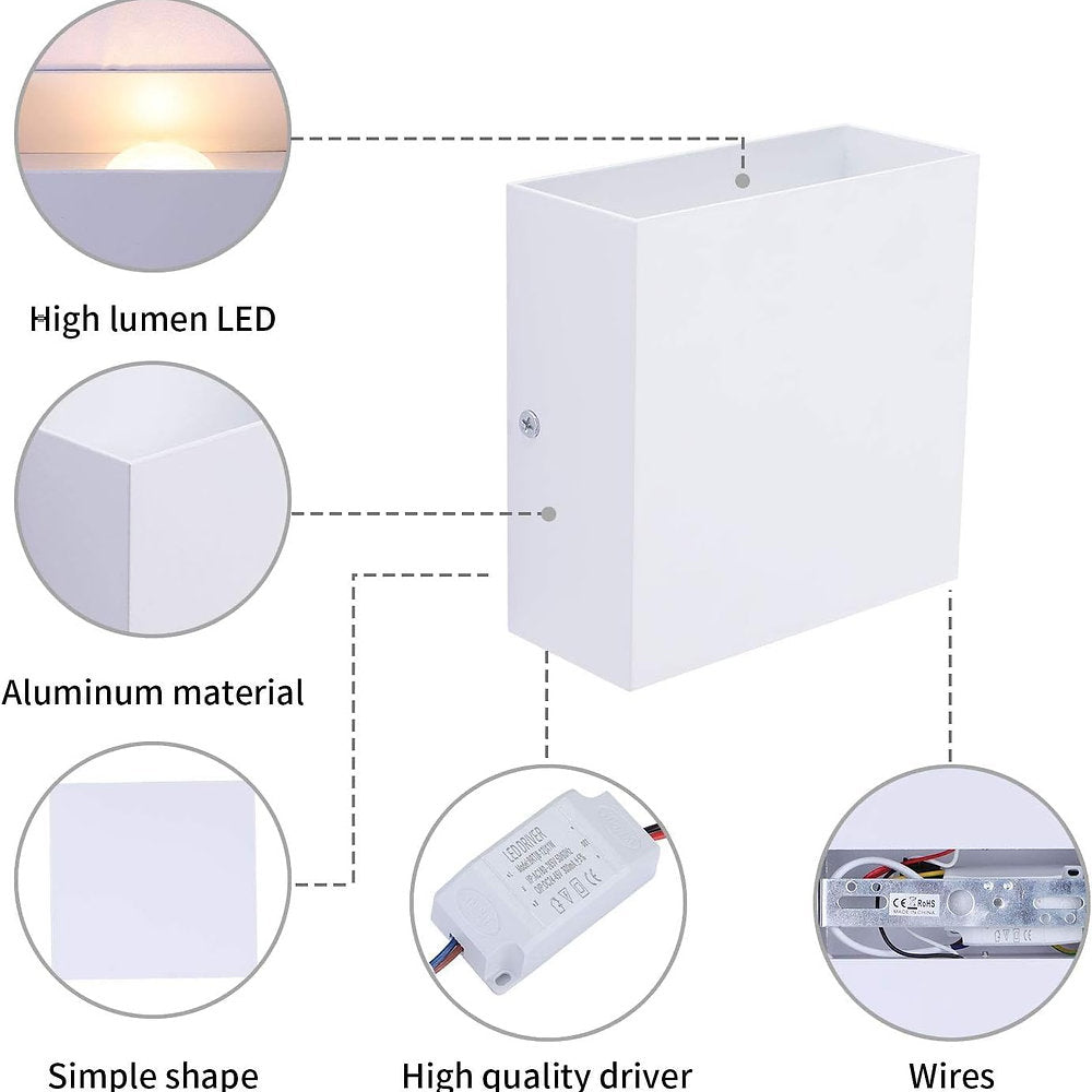 Aplice LED 10W, lumina alba cald, 12x5x12cm, set de2, alb