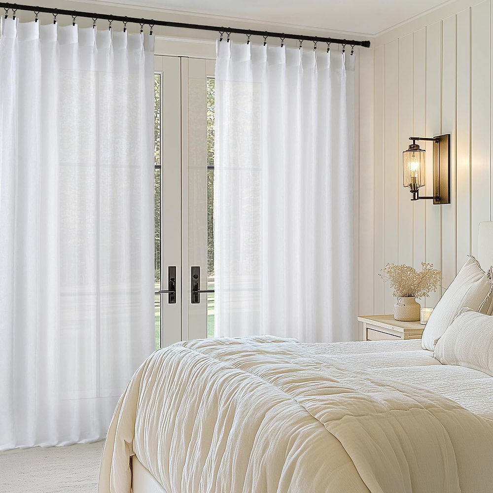 Perdele bandă voal, Miulee, 4 optiuni fixare, set 2 , 132 x 175,225,245cm, alb