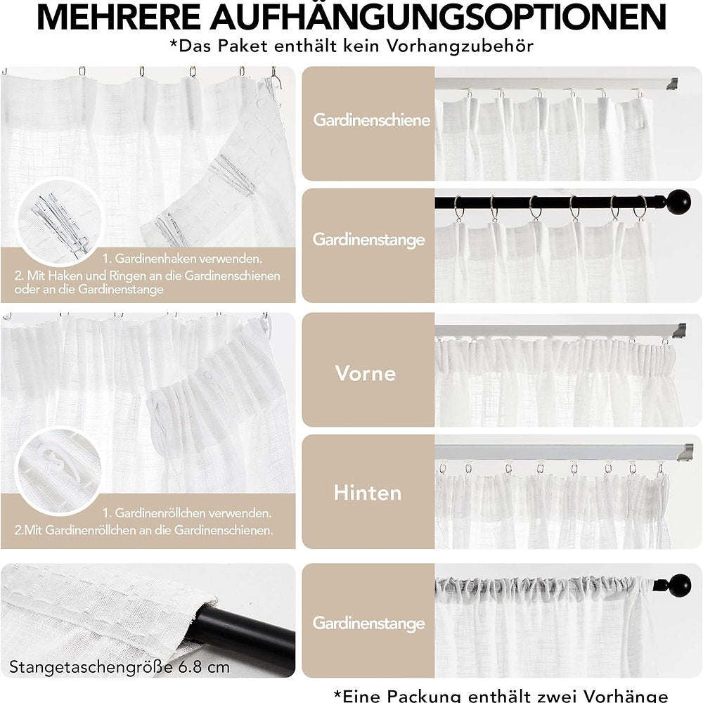 Perdele voal, Deconovo , 245 x 140 cm, alb, set 2