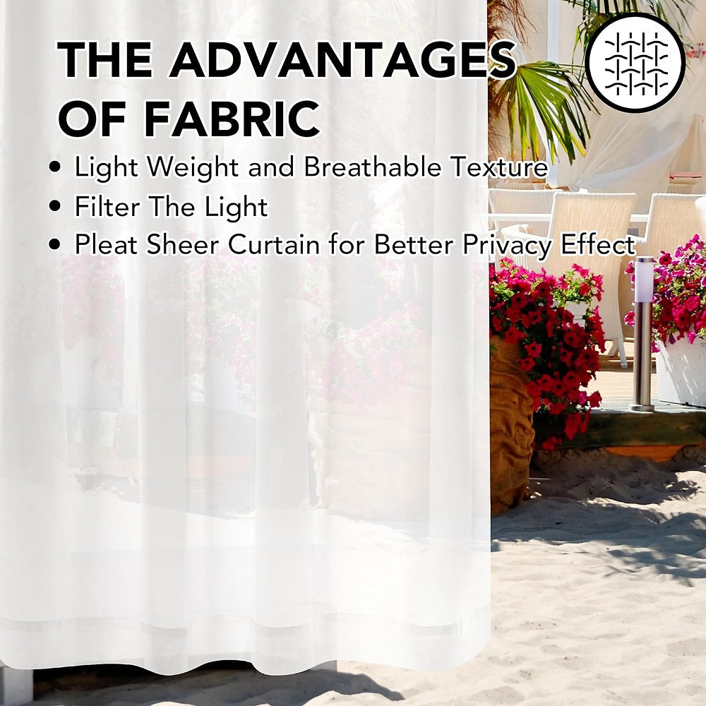 Perdele de exterior Deconovo rezistente la intemperii, 245 sau 275 x 140 cm, alb