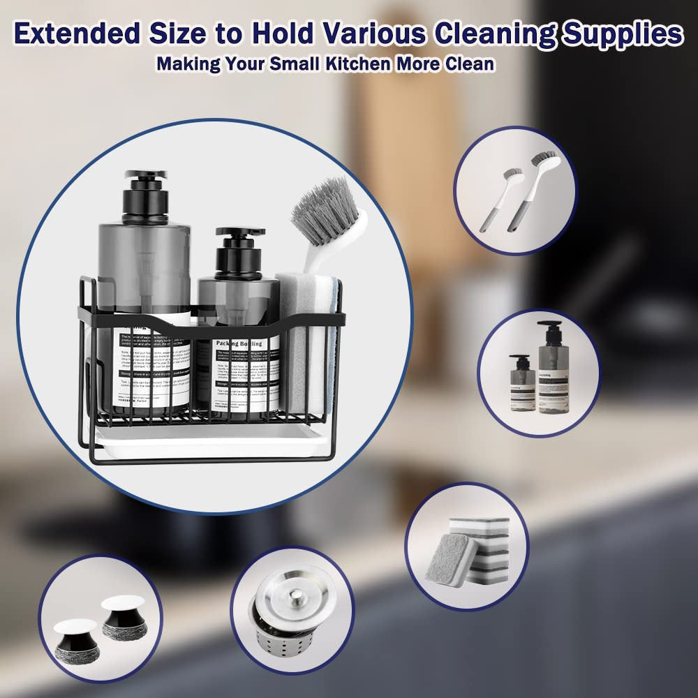 Organizator, suport baie/bucatarie negru cu tavita 19.5/10/14cm