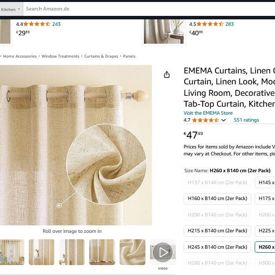 Perdea semitransparenta, EMEMA, decorativa, 140x260cm, set de 2