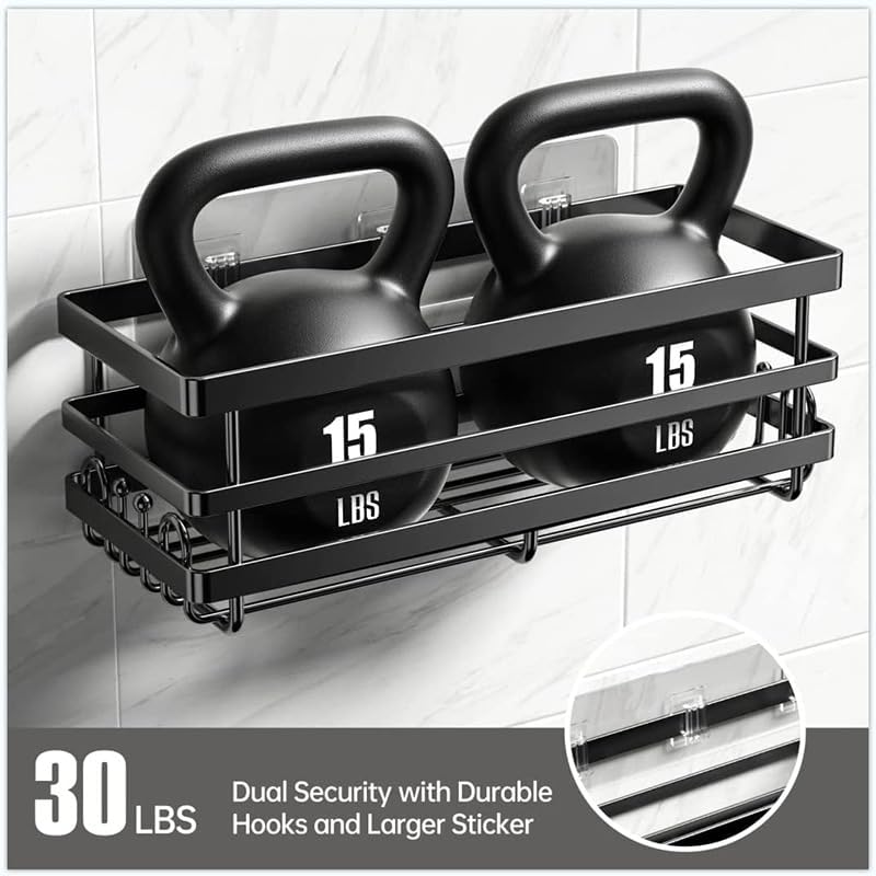 Set de 2 rafturi, polite fixare fara gaurire, 11x30x6 cm, negru