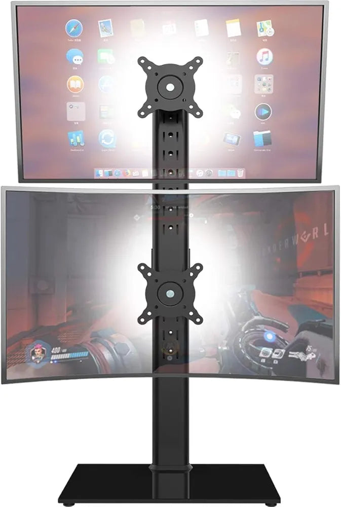 HEMUDU Dual Monitor Stand, Vertical Stack Screen Free-Standing Monitor Riser Fits Two 13 to 34 Inch Screen with Swivel, Tilt, Height Adjustable, Holds One  Screen up to 20kg HT05B-002P