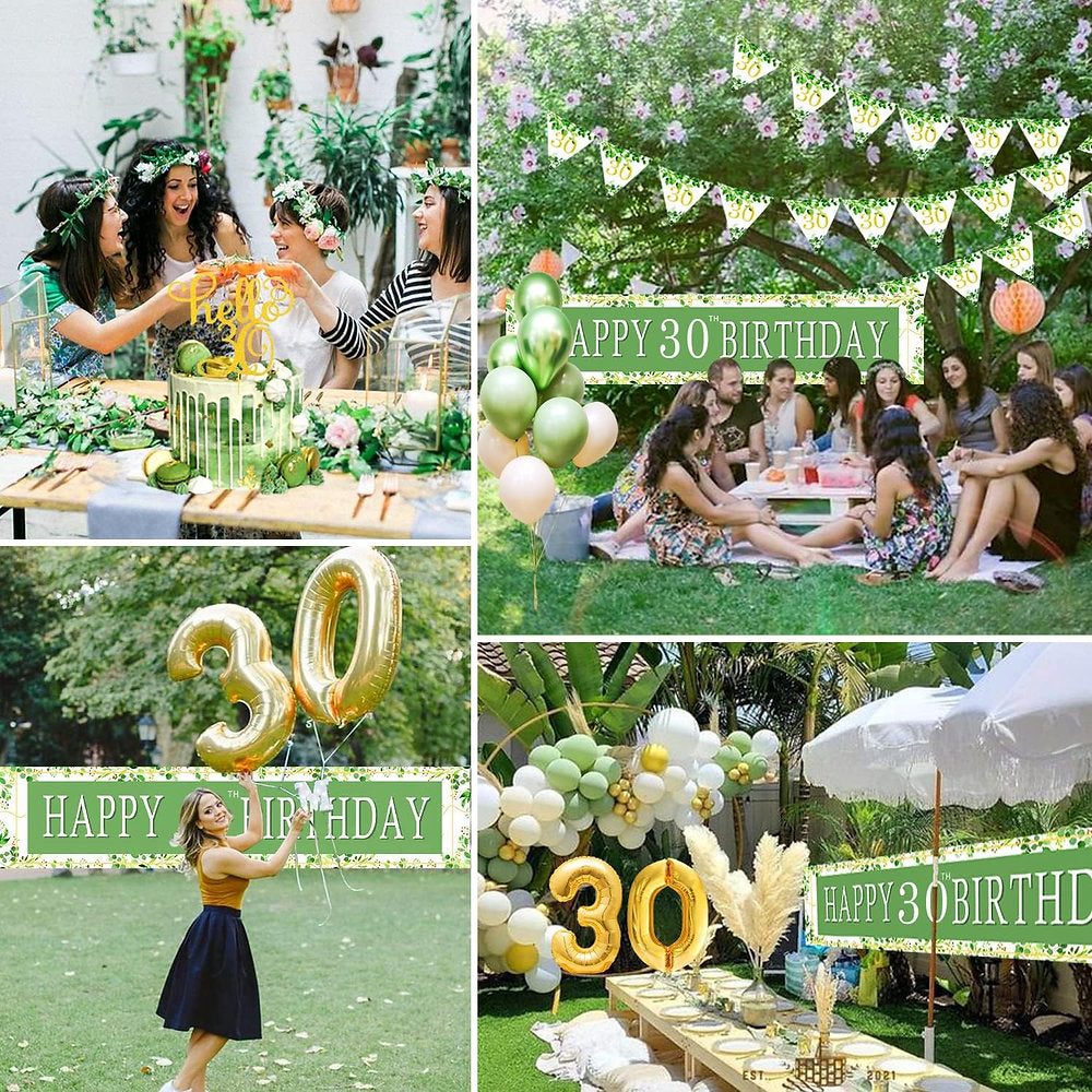 Decoratii cu baloane pentru aniversarea de 30 de ani verde salvie