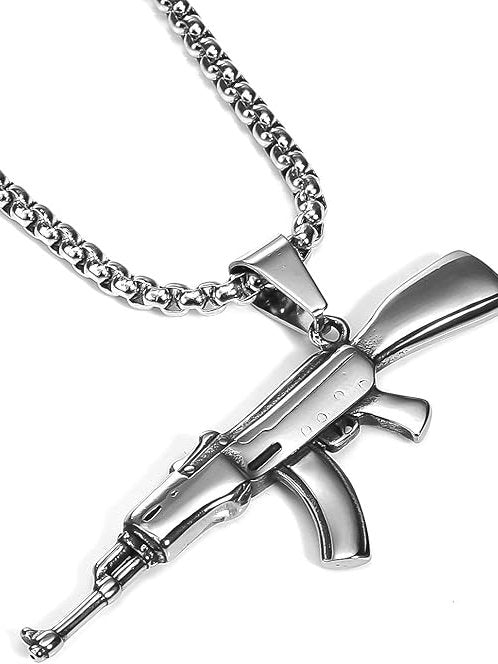 Lantisor cu pandantiv AK47 de 71mm, inox, in cutie cadou, 60cm