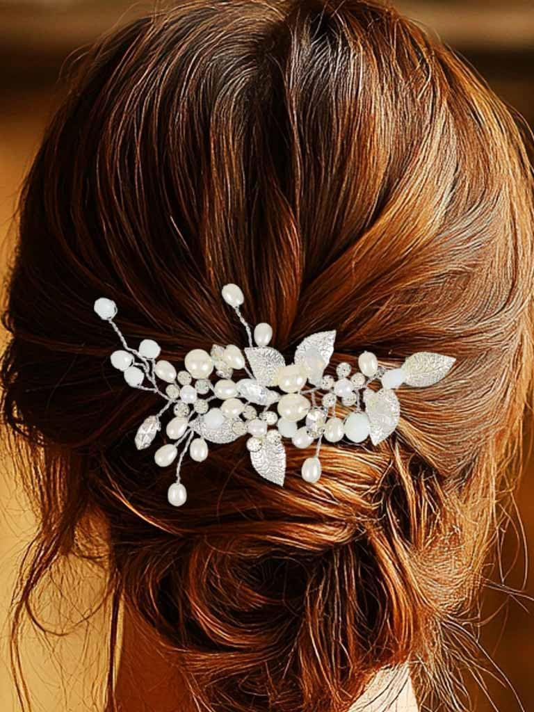 Accesoriu par mirese, Unicra, cu perle si cristale nunta si alte ocazii, 10cm