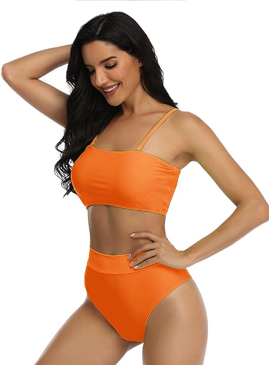 Set de bikini fără bretele cu talie înălță cu bandă din două piese, S