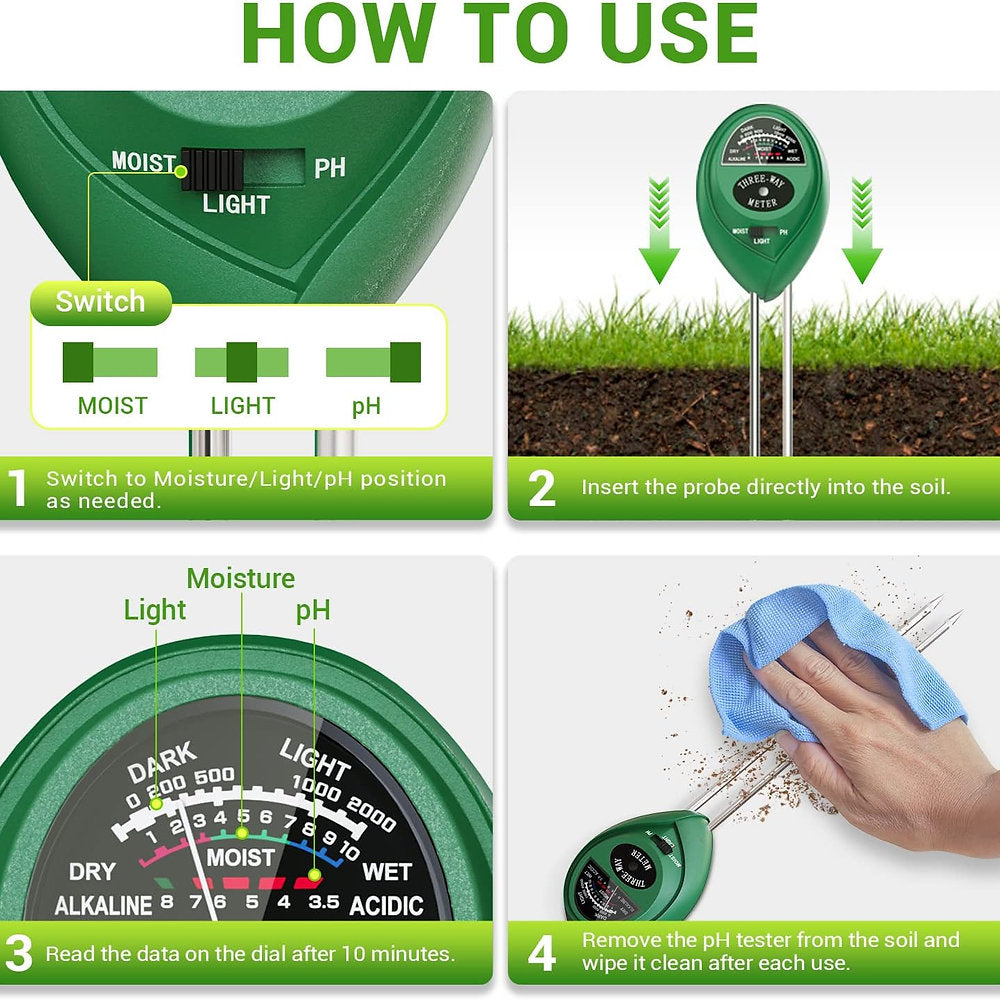 Contor de umiditate pentru plante, tester de pH 3 în 1 pentru umiditatea solului
